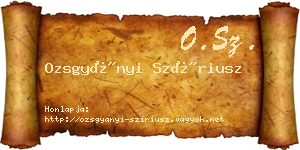 Ozsgyányi Szíriusz névjegykártya